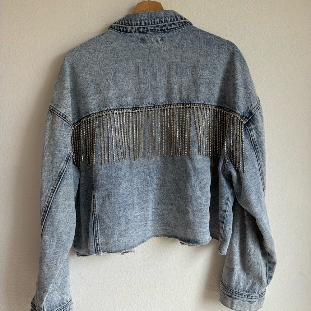 FRINGE JACKET Light Wash with Rhinestones